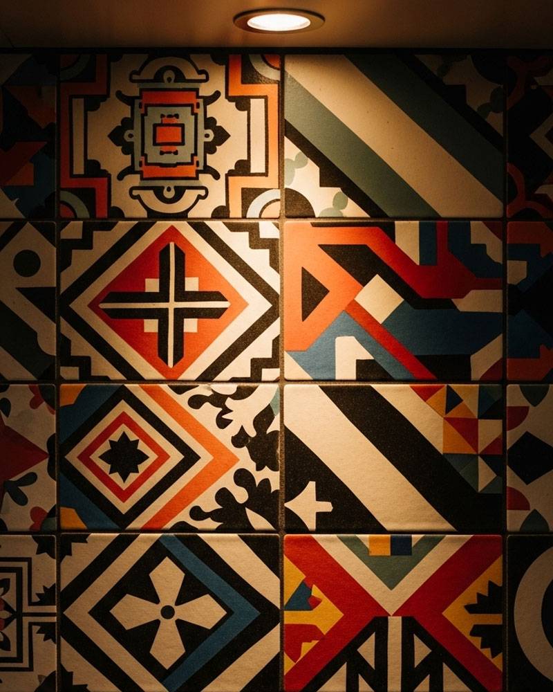 Bold Kitchen Wall Decor with Patterned Tiles
