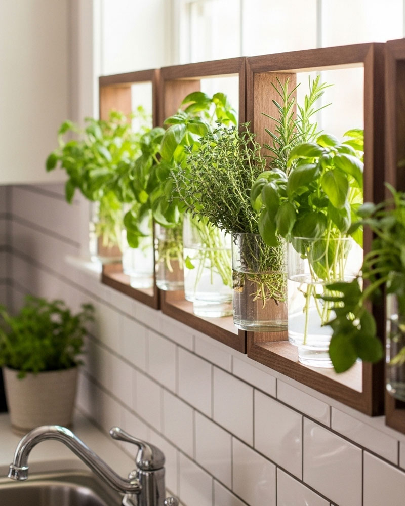 Framed Herb Gardens as Unique Kitchen Wall Decor